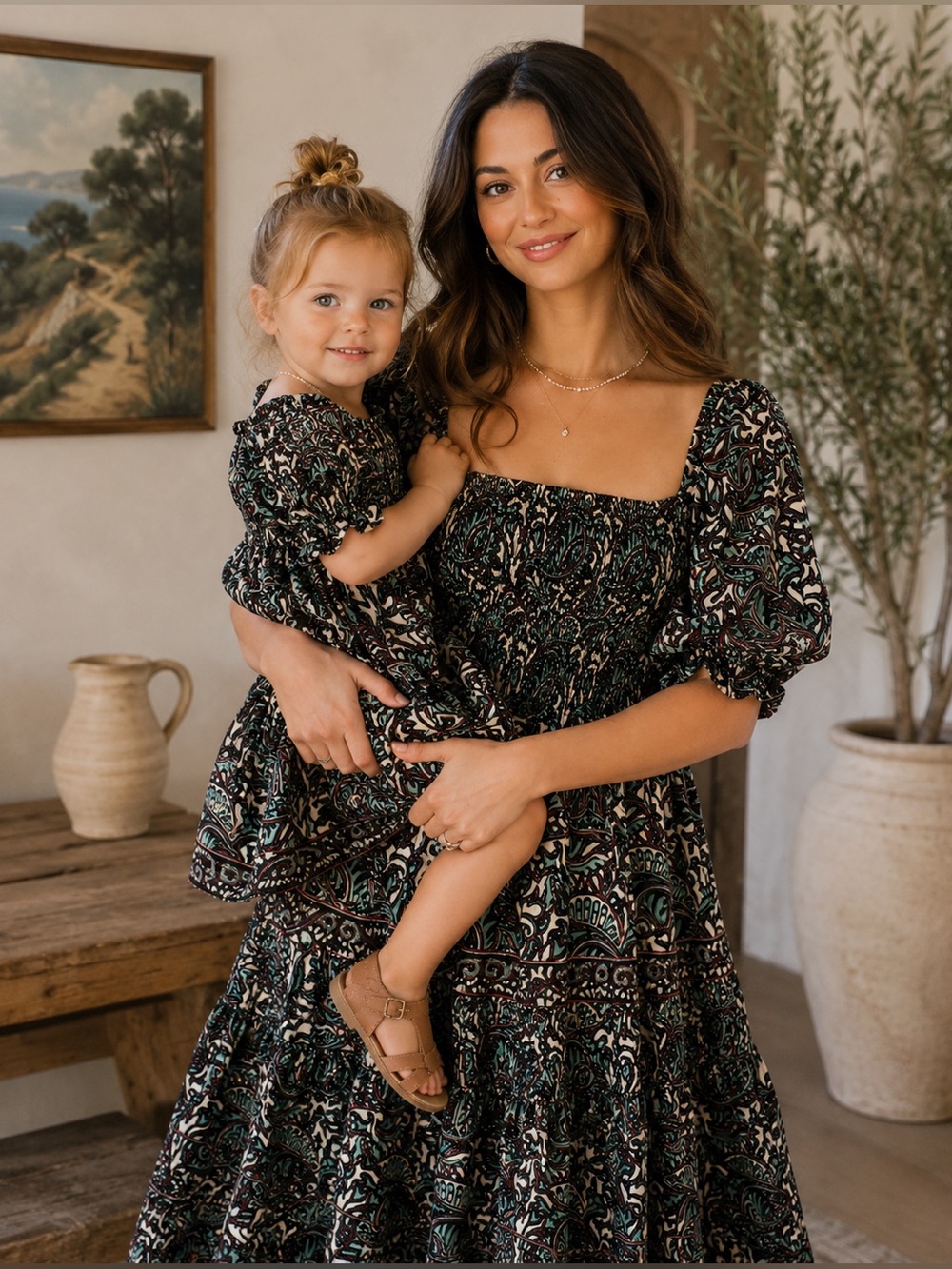 Cleobella x The Good Trade Organic Cotton Smocked Boho Midi Dress XS Resort